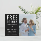 Zwarte Grappige Gratis Dranken Foto QR-code Trouw  Save The Date (Staand voorkant)
