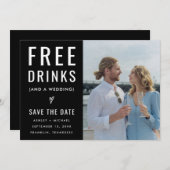 Zwarte Grappige Gratis Dranken Foto QR-code Trouw  Save The Date (Voorkant / Achterkant)