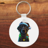 Zwarte Grappige hond Kerstman Hoed licht boom Sleutelhanger (Voorkant)
