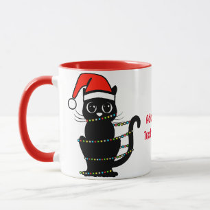 Zwarte Grappige Kat Kerst Licht Sinterklaas Hoed Mok