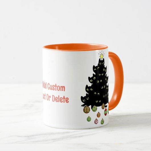 Zwarte Grappige Kat Kerstmis Verlichting Boom Mok (Voorkant rechts)