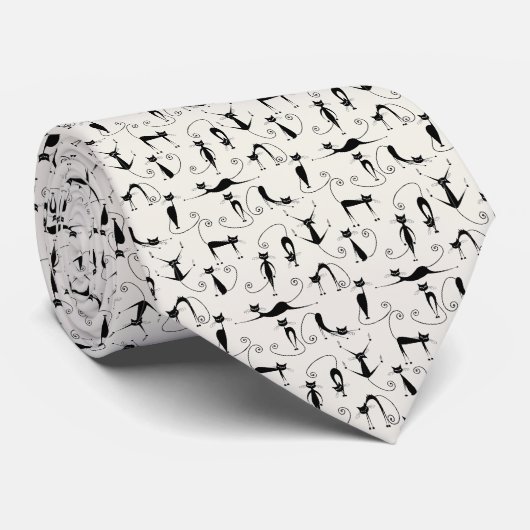 Zwarte grappige katten stropdas (Opgerold)