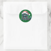 Zwarte grappige kerstkat ronde sticker (Tas)