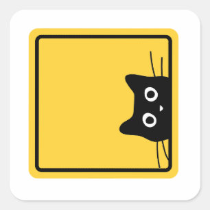 Zwarte Grappige Stiekeme Kat VS Waarschuwingsbord Vierkante Sticker