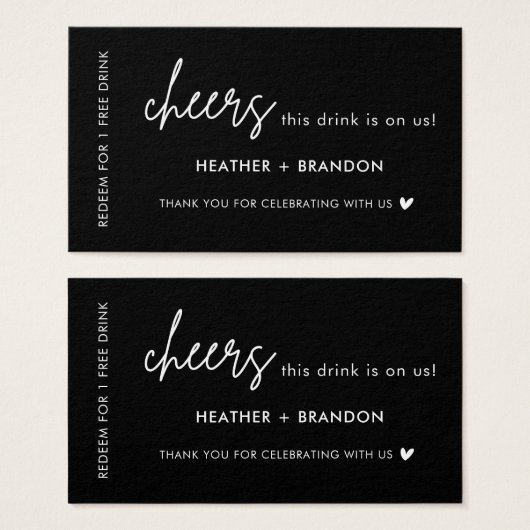 Zwarte Gratis Drank Trouwkaartjes Drankbonnen Visitekaartje (Voorkant /achterkant)
