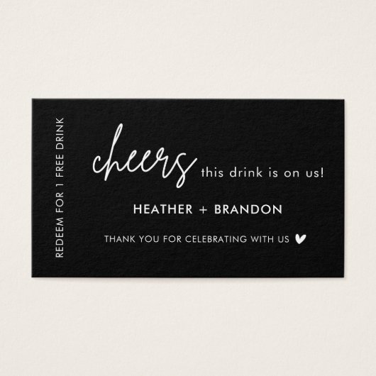Zwarte Gratis Drank Trouwkaartjes Drankbonnen Visitekaartje (Voorkant)