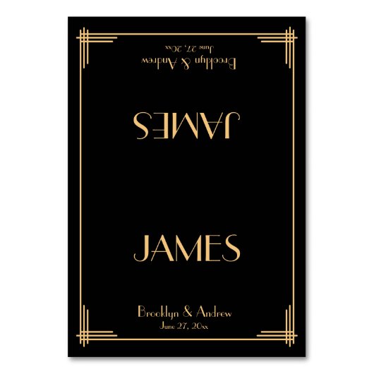 Zwarte Great Gatsby Art Deco bruiloft plaatskaarte Kaart (Voorkant)