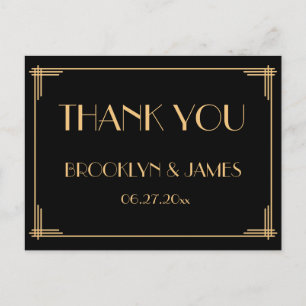 Zwarte Great Gatsby Art Deco Trouw Dankjewel Briefkaart