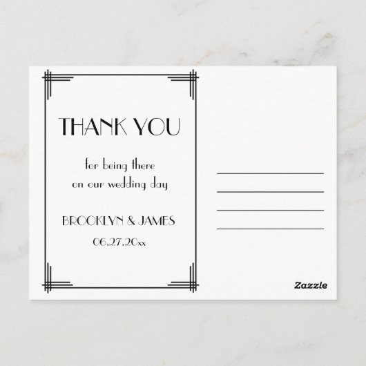 Zwarte Great Gatsby Art Deco Trouw Dankjewel Briefkaart (Achterkant)