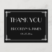 Zwarte Great Gatsby Art Deco Trouw Dankjewel Briefkaart (Voorkant)