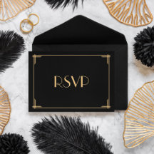 Zwarte Great Gatsby Art Deco Trouw RSVP Kaart