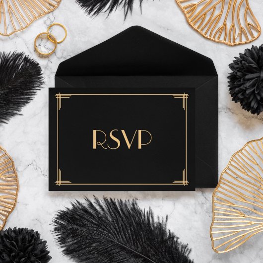 Zwarte Great Gatsby Art Deco Trouw RSVP Kaart