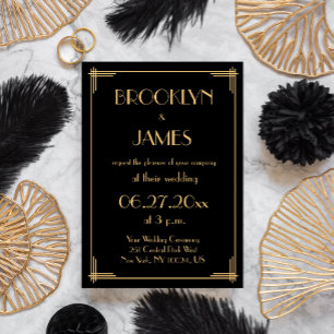 Zwarte Great Gatsby Art Deco Trouw Uitnodigingen