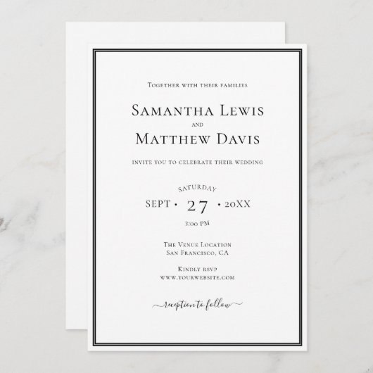 Zwarte grens Elegant Formal All-in-One Weddenschap Kaart (Voorkant / Achterkant)