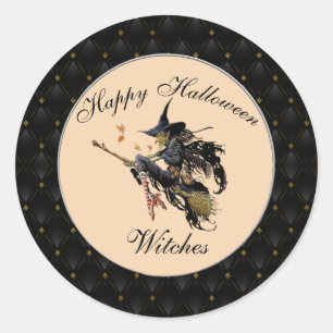 Zwarte Grens Happy Halloween-heks Ronde Sticker