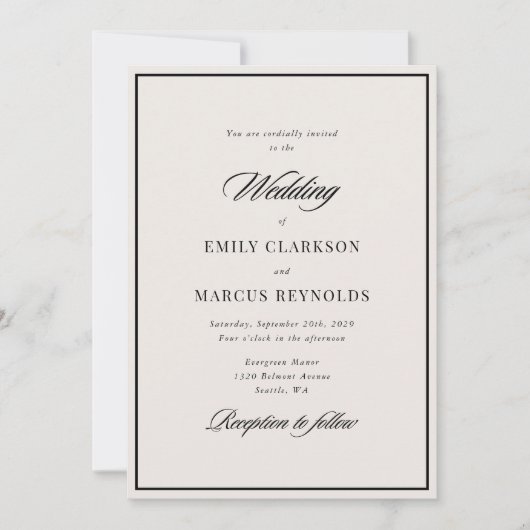 Zwarte grens moderne bruiloft uitnodiging (Voorkant)