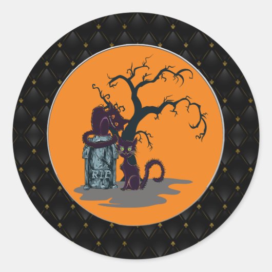 Zwarte Grens Zwarte Katten Tombstone Tree Hallowee Ronde Sticker (Voorkant)