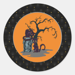 Zwarte Grens Zwarte Katten Tombstone Tree Hallowee Ronde Sticker