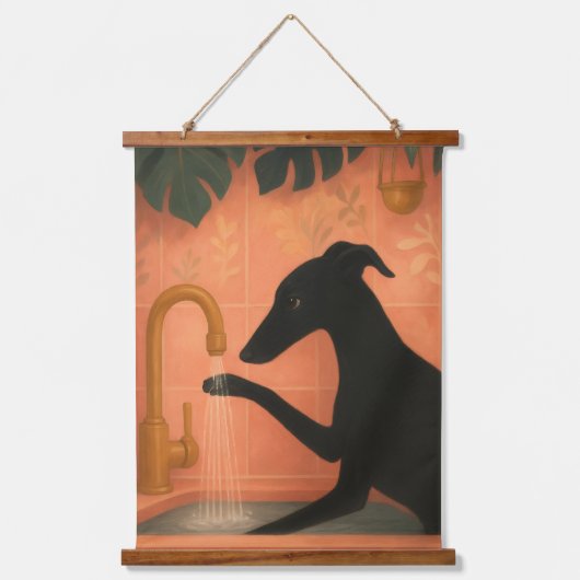 Zwarte Greyhound die poten wast Muur Kunst Hangend Wandkleed (Voorkant)