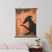 Zwarte Greyhound die poten wast Muur Kunst Hangend Wandkleed (Slaapkamer)