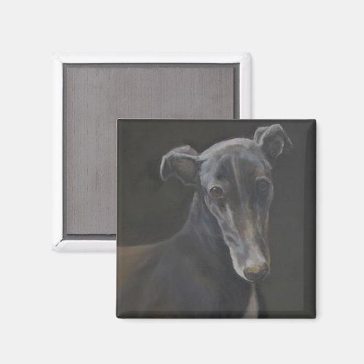 Zwarte Greyhound Hond Art Magnet (Voorkant / Achterkant)