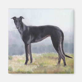 Zwarte Greyhound Staande Hond Art Magnet