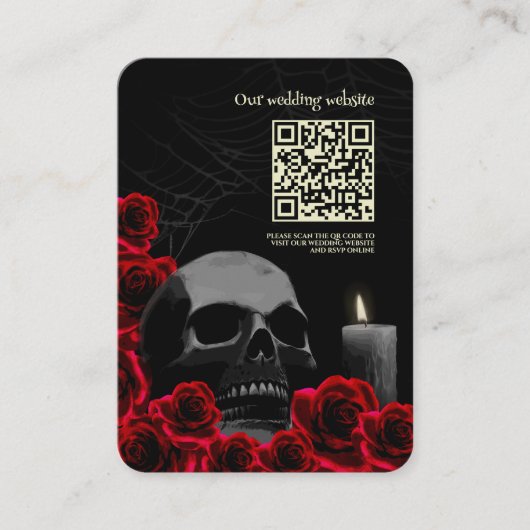 Zwarte griezelige gotische bruiloft met rode roos informatiekaartje (Voorkant)