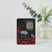 Zwarte griezelige gotische bruiloft met rode roos informatiekaartje (Staand voorkant)