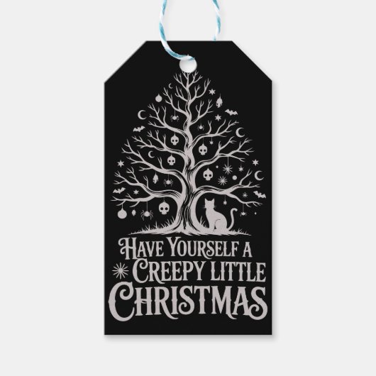 Zwarte griezelige gotische kerstboom cadeaulabel (Voorkant)