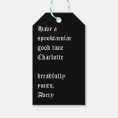 Zwarte griezelige gotische kerstboom cadeaulabel (Achterkant)