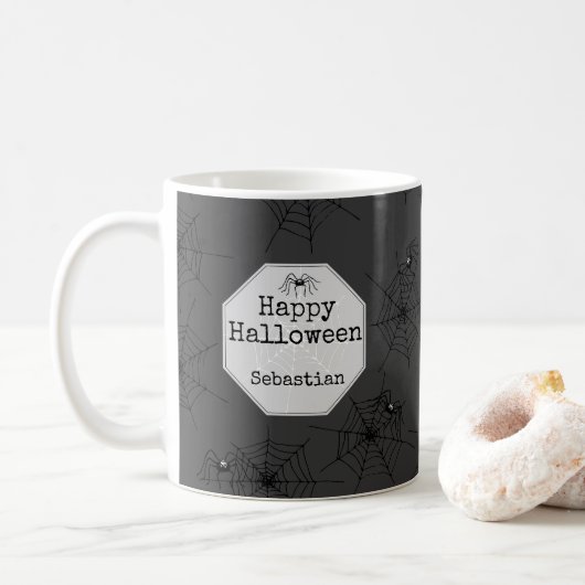 Zwarte Griezelspeeder Halloween Mok (Met donut)