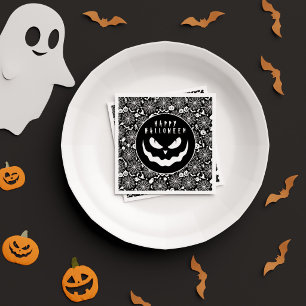 Zwarte Griezige Pompoen Gezicht Gelukkig Halloween Servet