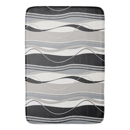 Zwarte grijs en wit ongeëvenaarde golven badmat (Voorkant Verticaal)