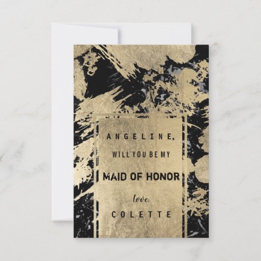 Zwarte grijs gouden waterverf splatters gemaakt va kaart (Voorkant)