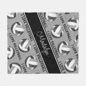 zwarte grijs Ik hou van volleybaltekstpatroon Fleece Deken (Voorkant (Horizontaal))