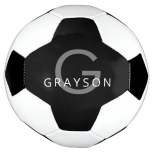 Zwarte Grijze Aangepaste Naam en Monogram Letter Voetbal