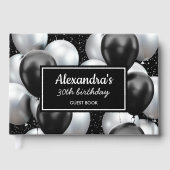Zwarte Grijze Ballon Chic Verjaardag Gastenboek (Voorkant)