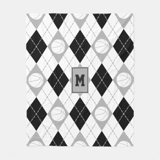 zwarte grijze basketbalteamkleuren argyle fleece deken (Voorkant)