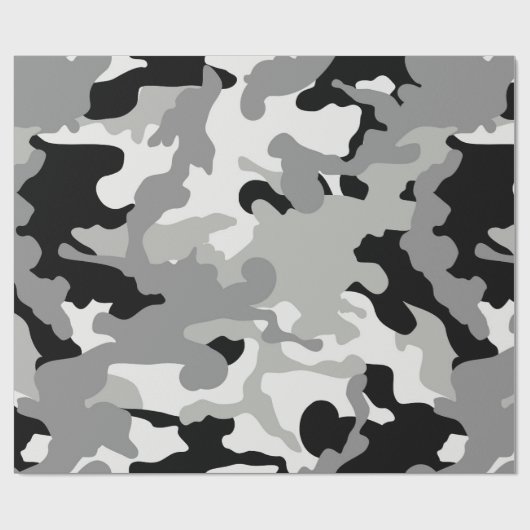 Zwarte & grijze Camo Cadeaupapier (Vlak)