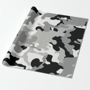 Zwarte & grijze Camo Cadeaupapier