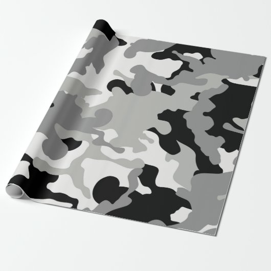 Zwarte & grijze Camo Cadeaupapier (Uitgerold)