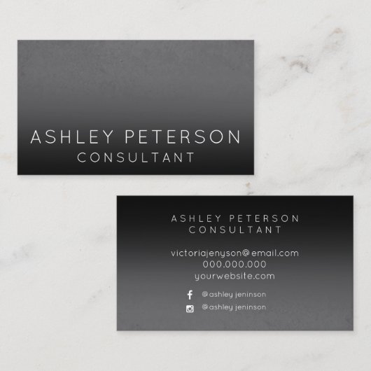 Zwarte grijze cementombre minimale typografie visitekaartje (Voorkant / Achterkant)