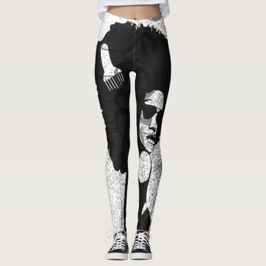 Zwarte, grijze en graffiti-afro leggings (Voorkant)