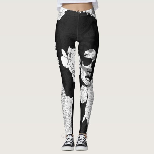 Zwarte, grijze en graffiti-afro leggings (Voorkant)