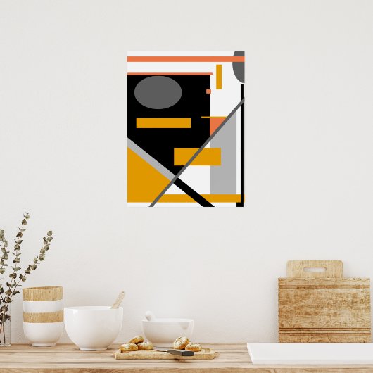 Zwarte, grijze en Oranje geometrische vormen op wi Poster (Keuken)