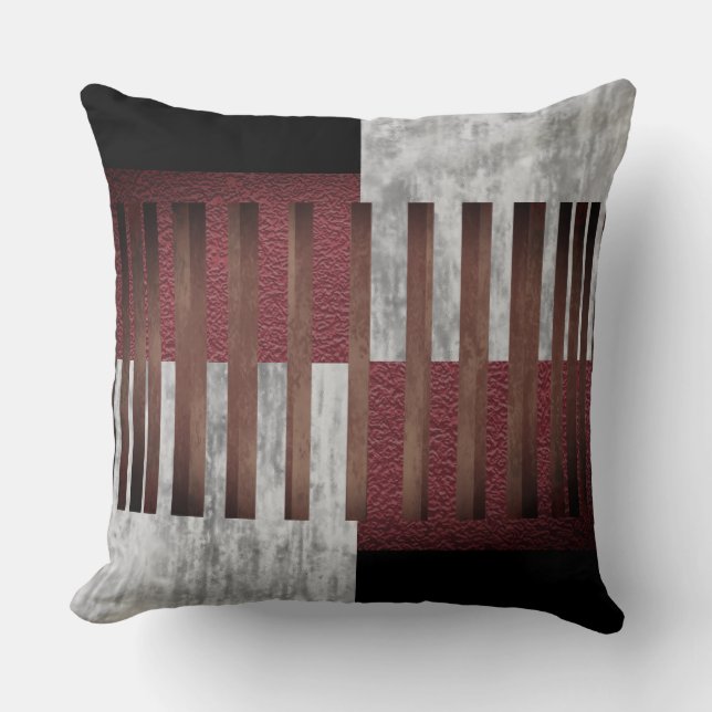 Zwarte, grijze en rode geometrische strips kussen (Voorkant)