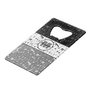 Zwarte grijze en witte muzieknoten Creditkaart Flessenopener