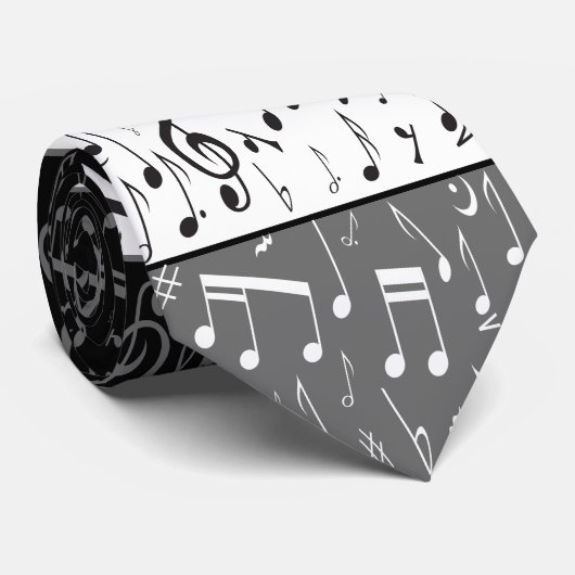 Zwarte grijze en witte muzieknoten stropdas (Opgerold)