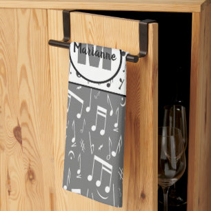  Zwarte grijze en witte muzieknoten Theedoek