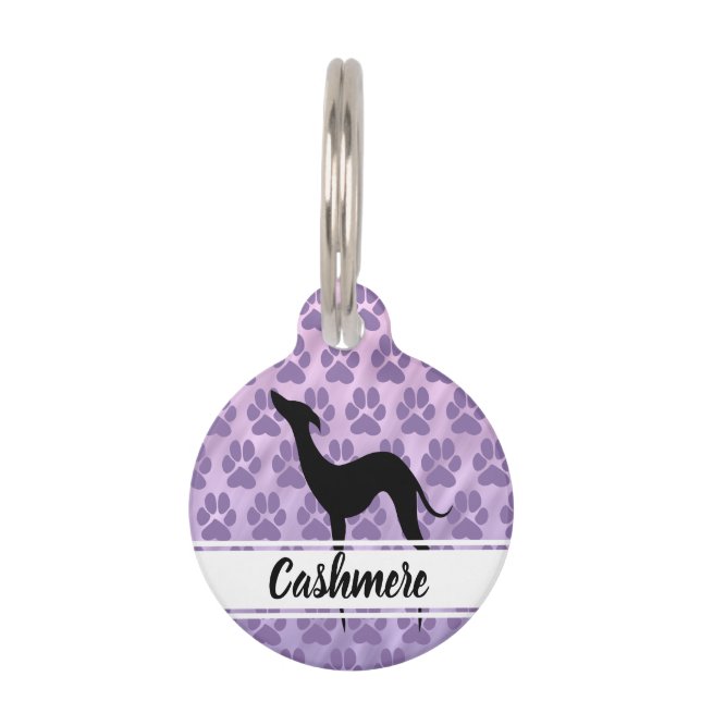 Zwarte grijze hond silhouet pootafdrukken patroon  huisdierpenning (Voorkant)